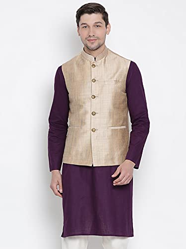Image of VASTRAMAY Men's Beige Cotton Blend Ethnic Jacket
