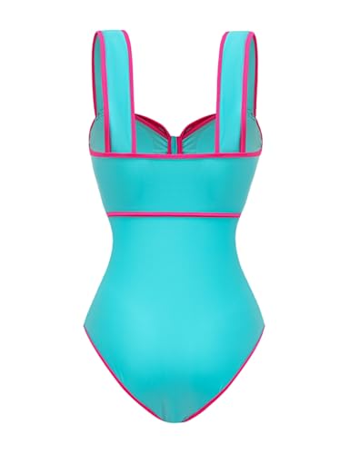 FLAXMAKER Bright Teal One Piece Swimsuit Women's Bow-tie Decor One Piece Bathing Suit4