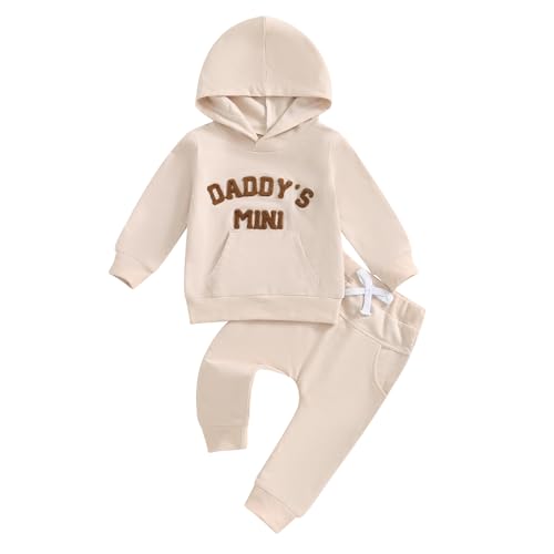 Image of PUHHAPIEY Toddler Baby Boy Clothes Fall Winter Outfits Embroidery Daddy's Mini Hoodie Sweatshirt & Joggers Pant Set