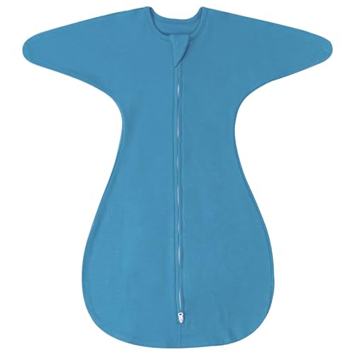 Image of ZIGJOY Baby Transitional Swaddles for Newborns: 0.5 Tog Arms Up Sleep Sack 3-6-12 Months Soft Cotton Shark Fin 2 Way Zipper