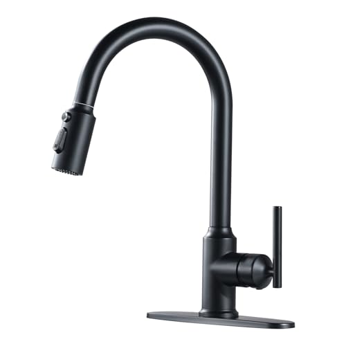 WOWOW Matte Black Kitchen Faucet with Pull-Down Sprayer