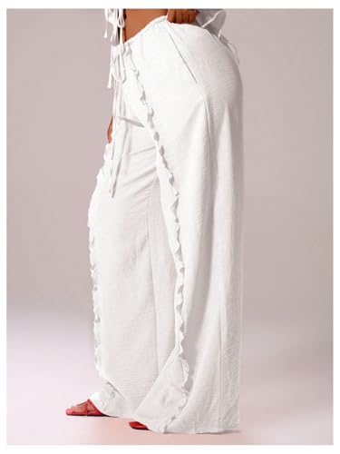 GORGLITTER Women's Wide Leg Pants Low Rise Linen Palazzo Pants Trousers Bottoms2