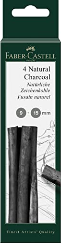 Faber-Castell 129498 - Carboncino, 4 carboncini naturali per disegno, diametro 9-15 mm
