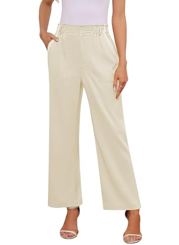 Women's Brown High Waisted Wide Leg Dress Pants - Casual Palazzo Trousers - Medium