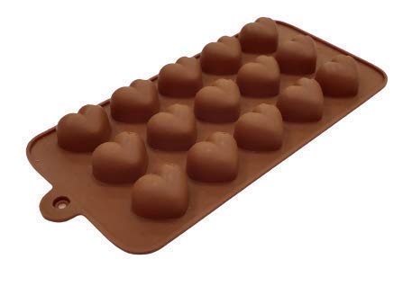 Blue World 15 Cavity Silicone Heart Shape Chocolate Mould Ice Sweet Mould (Brown, 10-inch)