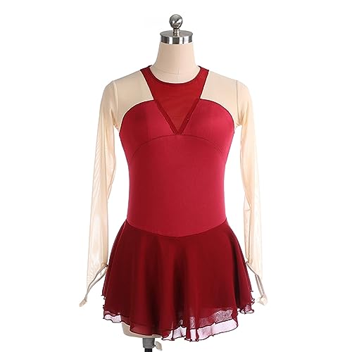 Vestido de patinação artística, elegante manga de dedo cor sólida para competição de patinação artís