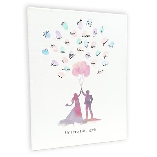 KATINGA Personalisierte Leinwand zur Hochzeit - Bild für Fingerabdrücke mit Brautpaar in Aquarell - Gästebuch als Geschenkidee (30x40cm mit Text Unsere Hochzeit) KATINGA Personalisierte Leinwand zur Hochzeit - Bild für Fingerabdrücke mit Brautpaar in Aquarell - Gästebuch als Geschenkidee (30x40cm mit Text Unsere Hochzeit)