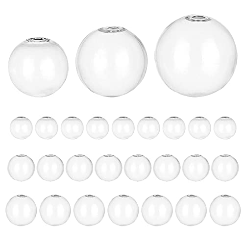 PH PandaHall 30pcs Mini Glass Globe Bottle Globe Hollow Ball Wish Ball Bottle Crystal Glass Dome Cover Blown Beads for DIY Jewelry Pendant Earring Craft Making, 20/25/30mm