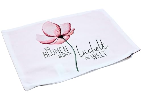 Dekohelden24 Zierkissen - Kuschel Kissen mit Blüte/Dekokissen - Kopfkissen - Wo Blumen blühen, lächelt die Welt - L/B/H ca. 40 x 13 x 23 cm, 100% Baumwolle.