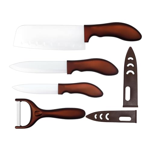 pantrytine 4 pcs Couteau Céramique - Couteaux et Ustensiles de Cuisine - (Légume, Utilitaire, Fruits, Eplucher) et Protection Domestique (Rouge)