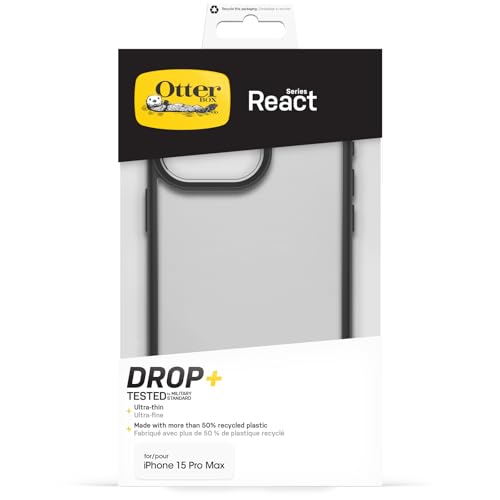 Coque iPhone 15 Pro Max Otterbox React transparente et noire ultra-mince