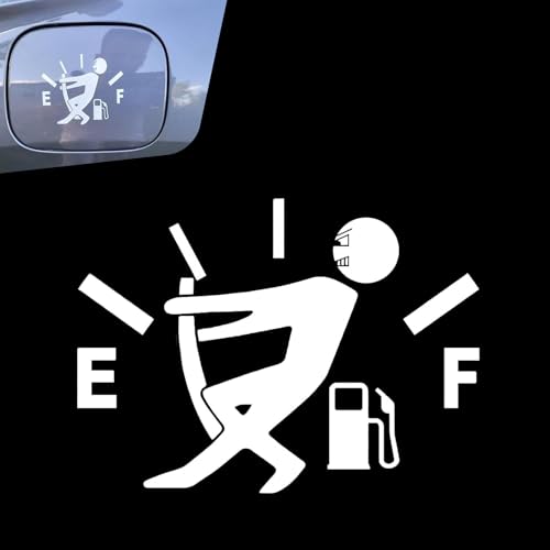 YAWUROU Funny Fuel Tank Cap Sticker, Vinyl Waterproof Fuel Lid Decal, 5.12"x3.74" Self-Adhesive Gas Tank Gauge Empty Decor Sticker for Cars Trucks SUVs (White)