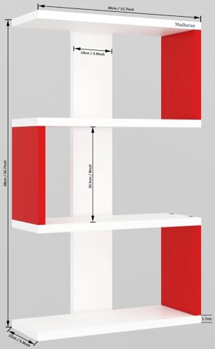 Image of Madhuran S Shape Engineered Wood Wall Mounted Decor Items Display Shelf (Red+White)