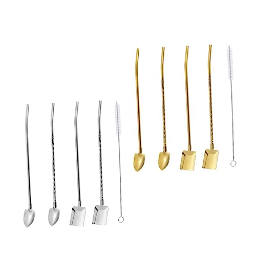 FUNOMOCYA 1 Set Shovel Shovel Straw Convenient Shovel Spoon Beverage Straws Espresso Spoons Watermelon Spoon Novelty Straw Tumbler Drinking Ice Cream Spoons Stir Rods 304 Stainless Steel