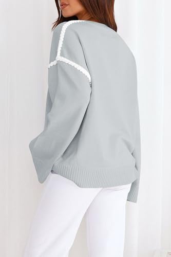 Image of Women's Oversized Sweaters Loose Fit Fall Crewneck Color Block Knit Pullover Sweater Tops