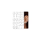 Dochais 11 Pares Pendientes Mujer Piercing Oreja Acero Quirurgico 14K Oro Pendientes Aros Tachuelas Pequeños Huggie Pendiente Hipoalergenicos CZ Helix Tragus Cartílago Múltiples Piercings Plata