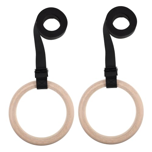 Anillas de gimnasia de madera con correas ajustables para fitness en casa miniatura 1