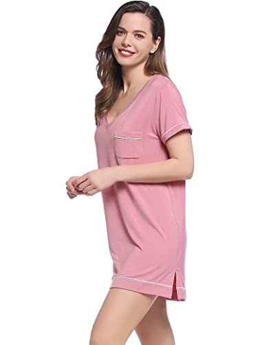 Joyaria Womens Summer Short Sleepshirt Nightshirt Cooling Moisture Wicking Jersey Sleep Tops (Dusty Rose, X-Large) #TOP2