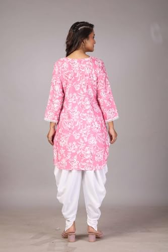 Image of Floral Print Cotton Kurta and Dhoti Set for Women Designer