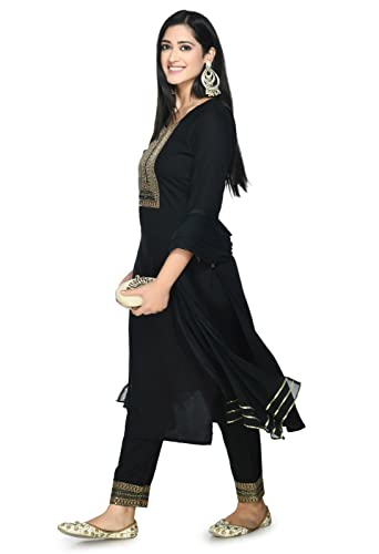 Image of Liboza Salwar Suit Set with Dupatta for Women Black - Heavy Ethnic Kurta Set with Pant, Pakistani Design & Wedding Dress, Readymade Designer Suits and Kurtas for Ladies