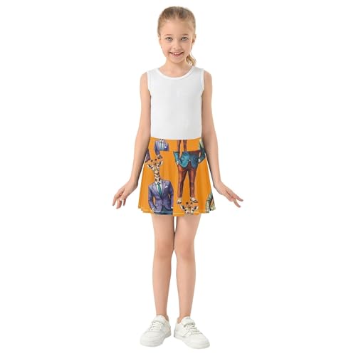 Joisal Dance Golf Girls Skorts Athletic Shorts Tennis Skirts for Kids Pleated Funny Giraffes Colorful Orange 4t3