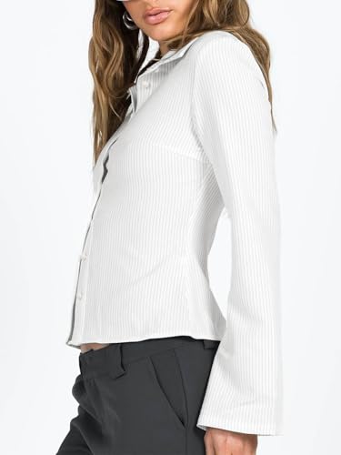 VNIRA Women’s Button Down Shirts Striped Long Sleeve Collared Casual Work Blouses Tops 2025 Trendy Outfits2