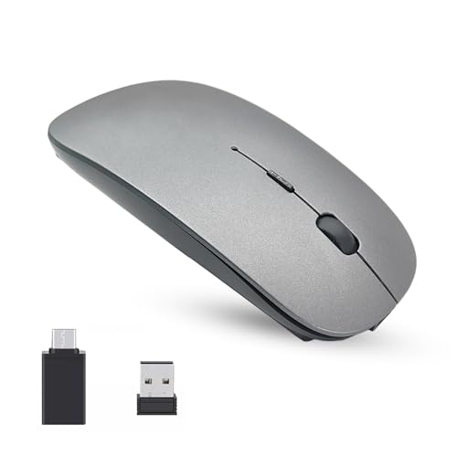 Bluetooth Wireless Dual Mode Mouse,Rechargeable Mouse for Mac/Windows/Android Tablet,Bluetooth Wireless Mouse for iPad/Mac/Laptop/PC/Computer,2.4G Wireless Mouse for Desktop/Notebook/Computer(Gray)