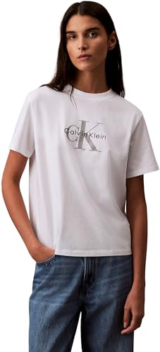 Calvin Klein Damen T-Shirt Kurzarm Hero Classic Monologo Tee mit Rundhalsausschnitt, Weiß (Brilliant White), 2XS – Ansicht 1