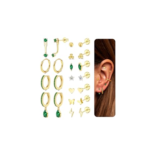 SAILIMUE Hypoallergenic Flat Back Earrings Gold Earrings Stacks Set Surgical Stainless Steel Cartilage Earring for Women Dainty Flatback Stud Small Hoop Earring Sets for Multiple Piercing