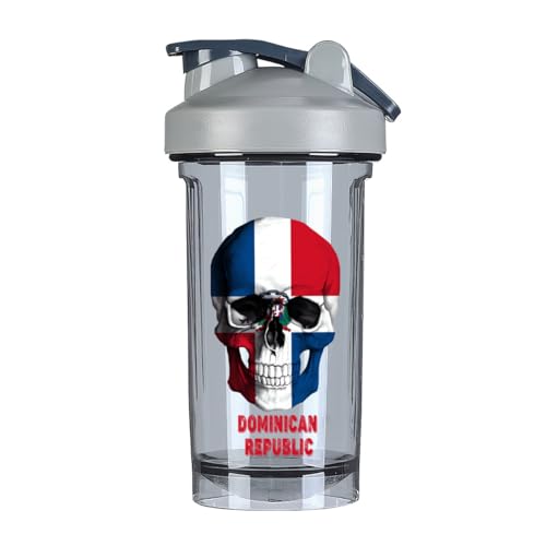 Skull Dominican Republic Flag 18 Ounce Shaker Cup,Fashion Theme Pattern Shaker Bottle Leak-proof Workout Shake Bottles 500ML/18 oz Perfect for Pre Workout-3-1