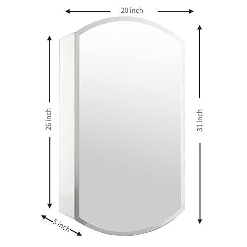 Movo 20 Inch X 31 Inch Arch Aluminum Mirror Medicine Cabinet With Single Door, Beveled Edges, Bathroom Cabinet Mirror, Surface Mount Or Recess Installation #TOP4