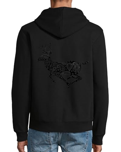 Veste à capuche en coton mélangé haut de gamme au motif imprimé Tribal Deer Art noir
