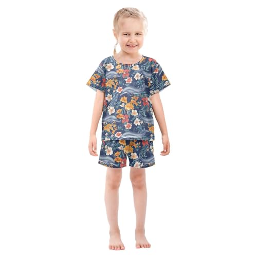 ALAZA Cute Dolphins Flowers Pajama Set Short Sleeve Sleepwear Soft Lounge Nightwear3