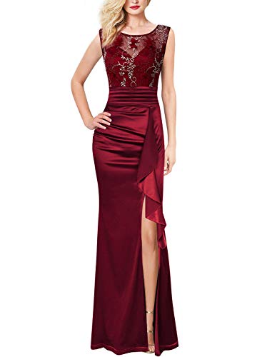 Image of VFSHOW Womens Formal Ruched Ruffles Evening Prom Wedding Party Maxi Dress