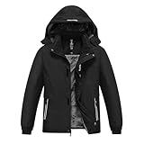 MoFiz Giacca da Sci Bambini Invernale Cappotto in Pile Caldo da Neve Impermeabile Antivento Giacche Ragazzi con Cappuccio Rimovibile Nero L(13-16 anni)