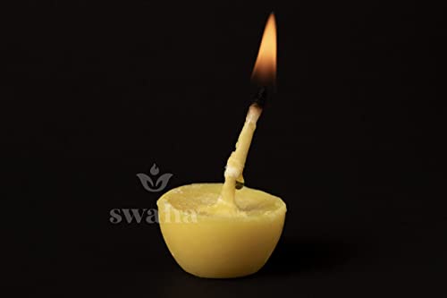 Swaha IISC Certified Premium Cow Ghee Diya (100 Pieces), 30min Burning Time, Wax Free Cow Ghee Diya Batti - Pack of 1