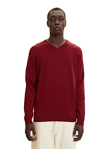 TOM TAILOR Herren Basic Pullover 202212 Strickpullover V-Ausschnitt, 30315 - Burgundy Melange, L