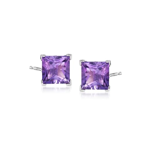 Ross-Simons 3.50 ct. t.w. Princess-Cut Amethyst Stud Earrings in Sterling Silver - Main Image