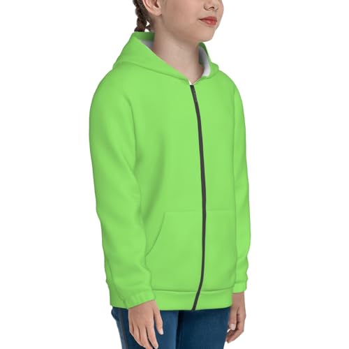 Solid color light green Print Girls Athletic Zip Up Hoodies,Sweatshirts with Pockets Long Sleeve Hooded Jackets, for 7-18 Y3
