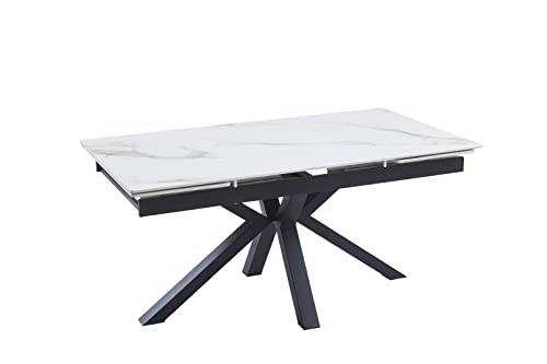 Casa Vital Ausziehbarer Esstisch ARESA, Hochglanz Weiß + Gold, Marmormuster, 160/240 x 90 x 76 cm, Tischplatte aus gesintertem Stein, Gestell und Beine aus Metall, 120 kg max. Belastung