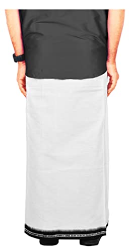 YETTALAN® Mens Thalapathy Border 100% Cotton Temple Wear Dhoti 2.00 Meters Mundu/Vesti