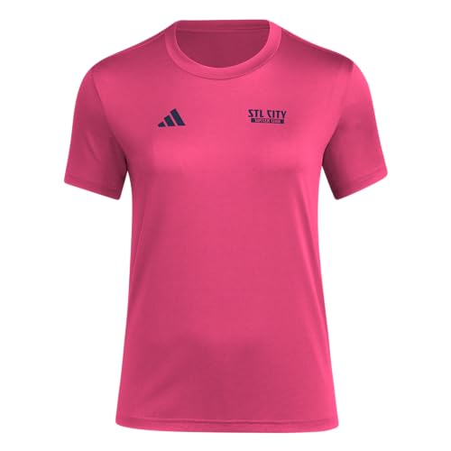 adidas Womens St. Louis City SC Pre-Game Short Sleeve Soccer T-Shirt,Power Pink/St. Louis City Sc,Small