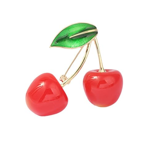 Red Cherry Collar Brooch Cute Fruit Corsage Lapel Pin Badge Wedding Shawl Pin for Girls Elegant Dress Clothing Suit Tie Acccessories Mother's Day Valentine's Day Birthday Ornament Gifts for Women Bff