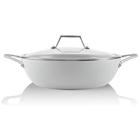 TECHEF - CeraTerra, 5 Qt / 12-in Ceramic Nonstick All Purpose Chef Pan with Cover, (PTFE and PFOA Free Ceramic Exterior & Interior), Oven & Dishwasher Safe, Made in Korea, Grey/Silver (5 Qt Chef Pan) Cover