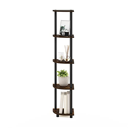 Image of Furinno TURN-N-TUBE Corner Shelf, 5-Tier Corner Bookshelf, Open Storage Shelves, for Organization and Storage, Living Room, Home Office, Garage, Bedroom, Amber Pine