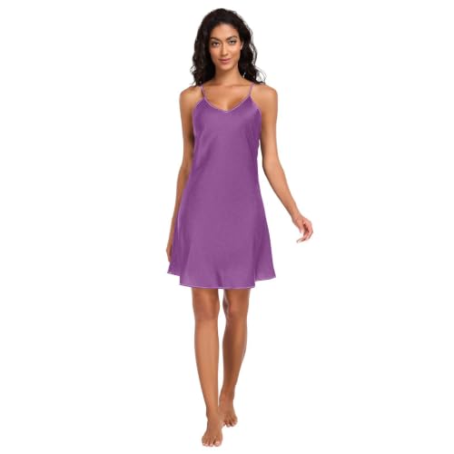 Vêtement de nuit ajustable : chemise de nuit courte violette anti-frottement femme