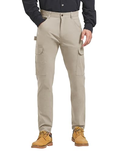 PULI Men's Carpenter Cargo Pants Lightweight Quick Dry Slim Fit Stretch Waterproof Outdoor Trousers Stone 38