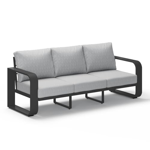 Image of Aluminum Outdoor Patio Couch, 3 Seats Oversized Patio Sofa with Widened Armrest & Ultra-Thick Cushions, Deep Seating Modern Patio Furniture for Backyard, Deck, Gray