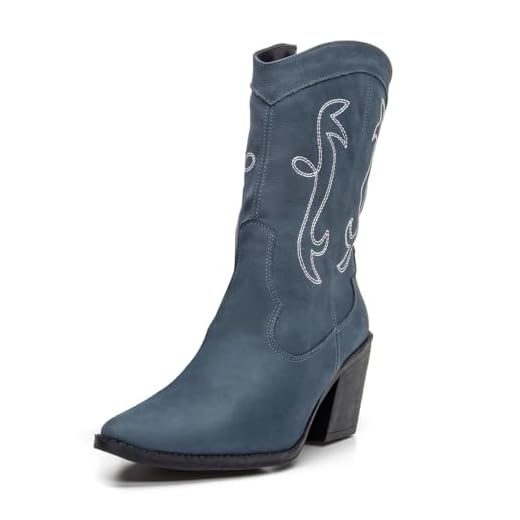 PIERRÔ, Bota Feminina texana Pierrô cano e salto médios couro legítimo cor azul Gênero:Feminino;Tamanho:38;Cor:Azul