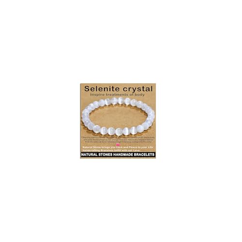 AD Beads Handmade Gemstone Stretch Elastic Bracelet Crystal Healing Reiki Natures Beauty and Spiritual Essence Unisex (4mm Selenite Crystal (Inspire Treatments))